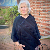 Poncho sjal 100% ull, unisex, midnattsblå-kolsvart