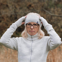 Halstub buff tubhalsduk pannband mössa balaklava, 100% ull, unisex, snövit-sandgrå