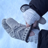 Handledsvärmare torgvantar 100% ull, unisex, snövit-sandgrå