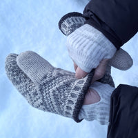 Handledsvärmare torgvantar 100% ull, unisex, snövit-sandgrå