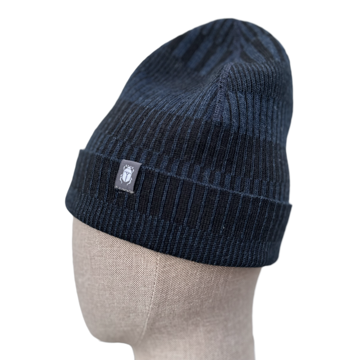 Mössa beanie 100% ull, unisex, midnattsblå-kolsvart