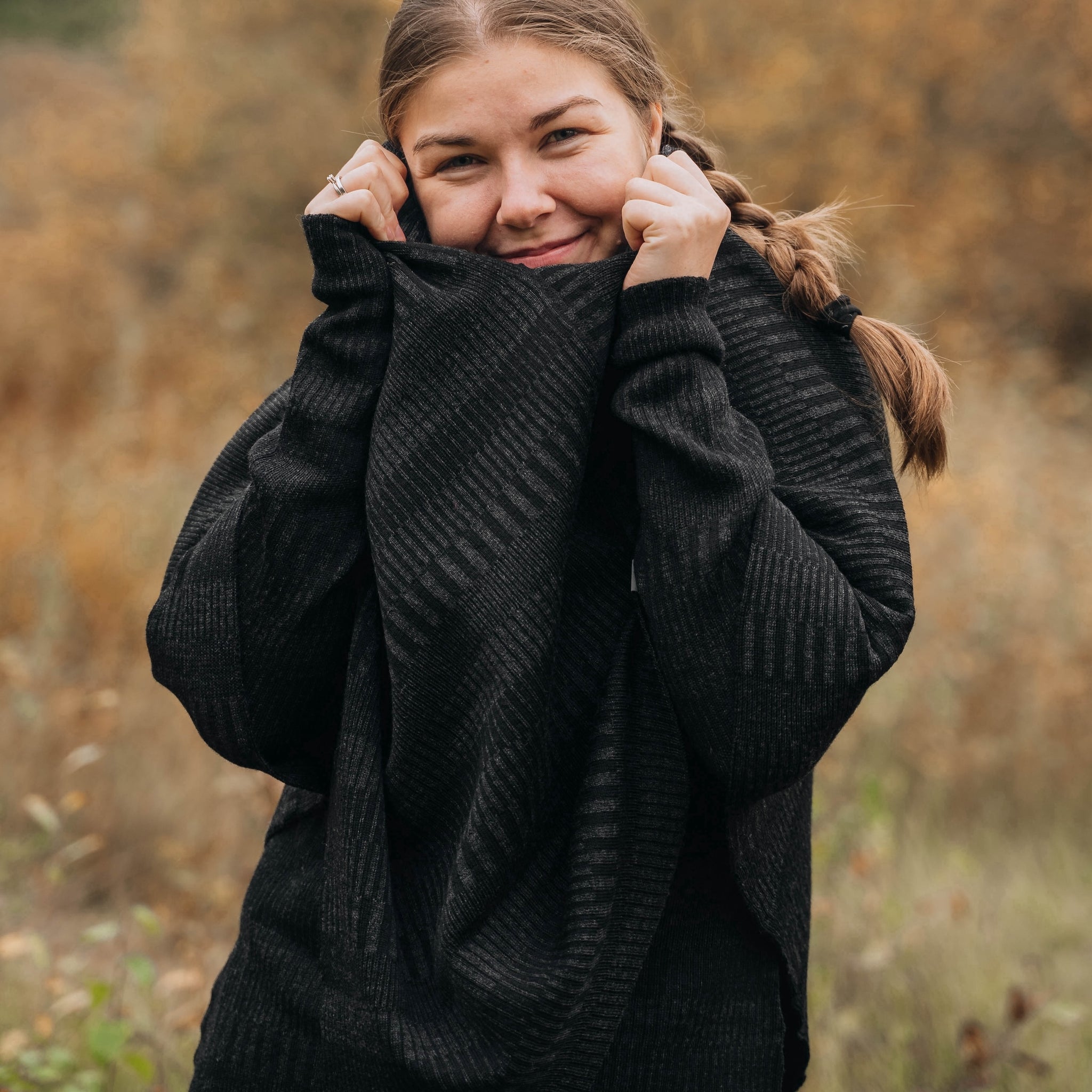 Poncho 100% ull, grafitgrå-kolsvart, unisex