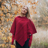 Poncho 100% ull, lingonröd-hallonrosa, unisex