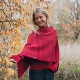 Poncho 100% ull, lingonröd-hallonrosa, unisex