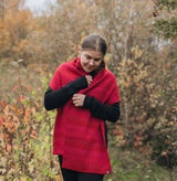Halsduk sjal 100% ull, unisex, lingonröd-hallonrosa