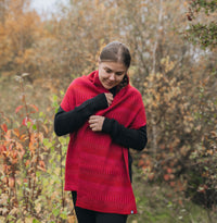 Halsduk sjal 100% ull, unisex, lingonröd-hallonrosa