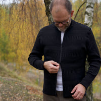 Kofta rak med halvhög krage 100% ull, herr/dam, grafitgrå-kolsvart