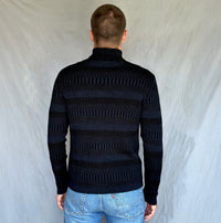 Kofta rak med halvhög krage 100% ull, herr/dam midnattsblå-kolsvart