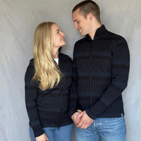 Kofta rak med halvhög krage 100% ull, herr/dam midnattsblå-kolsvart