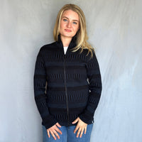 Kofta rak med halvhög krage 100% ull, herr/dam midnattsblå-kolsvart