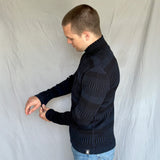 Kofta rak med halvhög krage 100% ull, herr/dam midnattsblå-kolsvart