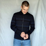 Kofta rak med halvhög krage 100% ull, herr/dam midnattsblå-kolsvart