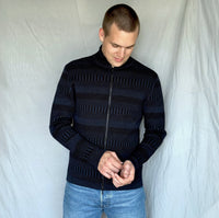 Kofta rak med halvhög krage 100% ull, herr/dam midnattsblå-kolsvart