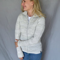 Kofta figursydd med hög krage 100% ull, dam, snövit-sandgrå