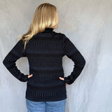 Kofta rak med halvhög krage 100% ull, herr/dam midnattsblå-kolsvart